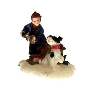 Lemax Carole Towne Boy With Horn, Dog & Doghouse Christmas Village Retired